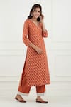 Tashee_Brown Cotton Printed Floral V Neck Kurta Set  _Online_at_Aza_Fashions