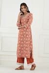 Buy_Tashee_Brown Cotton Printed Floral V Neck Kurta Set  _Online_at_Aza_Fashions