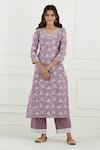 Buy_Tashee_Purple Cotton Printed Floral V Neck Kurta Set  _Online_at_Aza_Fashions