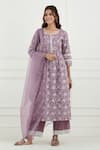 Buy_Tashee_Purple Cotton Printed Floral Notched Kurta Set  _at_Aza_Fashions