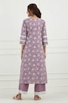 Shop_Tashee_Purple Cotton Printed Floral Notched Kurta Set  _at_Aza_Fashions