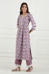 Buy_Tashee_Purple Cotton Printed Floral Notched Kurta Set  _Online_at_Aza_Fashions