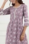 Shop_Tashee_Purple Cotton Printed Floral Notched Kurta Set  _Online_at_Aza_Fashions