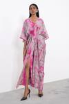 Buy_Corpora Studio_Pink Silk V Neck Bougainvillea Cloud Kaftan  _at_Aza_Fashions