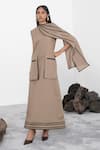 Buy_Corpora Studio_Beige Linen High Scarf Collared Dress  _at_Aza_Fashions