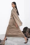 Corpora Studio_Beige Linen High Scarf Collared Dress  _Online_at_Aza_Fashions