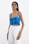 Corpora Studio_Blue Cotton Organza Square Neck Ombre Crop Top  _Online_at_Aza_Fashions