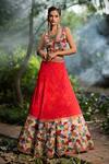 Buy_Talking Threads_Red Blouse- , Lehenga- And Raw Silk Embroidered Set_at_Aza_Fashions
