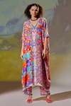 Shop_Rajdeep Ranawat_Multi Color Majida Silk Kaftan Tunic And Pant Set_at_Aza_Fashions