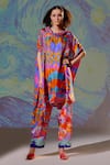 Buy_Rajdeep Ranawat_Multi Color Silk Printed Abstract Cowl Lavanya Draped Tunic And Pant Set  _at_Aza_Fashions