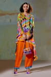 Buy_Rajdeep Ranawat_Multi Color Silk Printed Floral Aafreen Asymmetric Tunic And Pant Set  _Online_at_Aza_Fashions