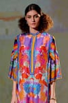 Shop_Rajdeep Ranawat_Multi Color Silk, Satin Abstract, Floral, Chetna Flared Tunic And Pant Set_Online_at_Aza_Fashions