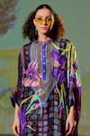 Rajdeep Ranawat_Black Silk Printed Floral Band Collar Chanel Tunic  _at_Aza_Fashions