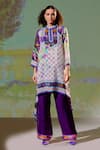 Buy_Rajdeep Ranawat_White Silk Printed Floral Band Collar Navya Draped Tunic And Pant Set  _at_Aza_Fashions