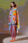 Rajdeep Ranawat_Multi Color Chloe Silk Printed Cape_Online_at_Aza_Fashions