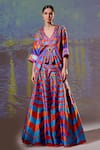 Buy_Rajdeep Ranawat_Multi Color Satin, Dupion Abstract V Neck Leela Print Skirt And Kaftan Top Set_at_Aza_Fashions