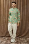 Siddhartha Bansal Green Cotton Satin Floral Print Shirt Online at Aza Fashions Siddhartha Bansal_Green Cotton Satin Floral Print Shirt _Online_at_Aza_Fashions