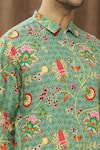 Siddhartha Bansal_Green Cotton Satin Floral Print Shirt_at_Aza_Fashions