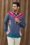 Buy_Siddhartha Bansal_Blue Cotton Satin Printed Shirt_at_Aza_Fashions