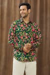 Buy_Siddhartha Bansal_Green Cotton Satin Chintz Print Shirt _at_Aza_Fashions