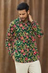 Shop_Siddhartha Bansal_Green Cotton Satin Chintz Print Shirt _Online_at_Aza_Fashions