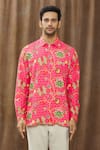 Shop Siddhartha Bansal Pink Cotton Satin Floral Print Shirt Online at Aza Fashions Shop_Siddhartha Bansal_Pink Cotton Satin Floral Print Shirt _Online_at_Aza_Fashions