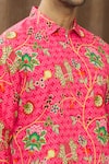 Siddhartha Bansal Pink Cotton Satin Floral Print Shirt at Aza Fashions Siddhartha Bansal_Pink Cotton Satin Floral Print Shirt _at_Aza_Fashions