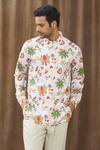 Buy_Siddhartha Bansal_White Cotton Satin Printed Floral Shirt  _at_Aza_Fashions