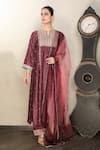 Buy_Falguni.Foram_Maroon Kurta , Pant And Dupatta Organza Thread Embroidered Set _at_Aza_Fashions