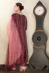 Shop_Falguni.Foram_Maroon Kurta , Pant And Dupatta Organza Thread Embroidered Set _at_Aza_Fashions