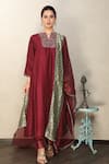 Buy_Falguni.Foram_Maroon Anarkali And Pant Viscose & Dupatta Organza And Zari Placement Set _at_Aza_Fashions