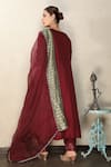 Shop_Falguni.Foram_Maroon Anarkali And Pant Viscose & Dupatta Organza And Zari Placement Set _at_Aza_Fashions