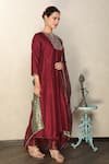 Falguni.Foram_Maroon Anarkali And Pant Viscose & Dupatta Organza And Zari Placement Set _Online_at_Aza_Fashions