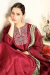 Shop_Falguni.Foram_Maroon Anarkali And Pant Viscose & Dupatta Organza And Zari Placement Set _Online_at_Aza_Fashions