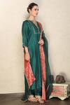 Falguni.Foram_Green Kurta And Pants Viscose & Dupatta Organza And Zari Strip Gathered Set _Online_at_Aza_Fashions