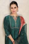 Buy_Falguni.Foram_Green Kurta And Pants Viscose & Dupatta Organza And Zari Strip Gathered Set _Online_at_Aza_Fashions