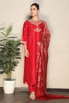 Buy_Falguni.Foram_Red Kurta And Pant Viscose & Dupatta Organza And Placement Embroidered Set _at_Aza_Fashions
