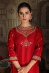 Falguni.Foram_Red Kurta And Pant Viscose & Dupatta Organza And Placement Embroidered Set _Online_at_Aza_Fashions