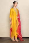 Falguni.Foram_Yellow Kurta And Pant Dupion Silk & Dupatta Zari Stripe Floral Embroidered Set _Online_at_Aza_Fashions