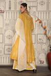 Shop_Falguni.Foram_Yellow Kurta Silk, Pant Digital Print Mal And Scarf Silk, Set _at_Aza_Fashions