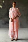 Buy_Shikha Mehta_Pink Chanderi Silk Floral, Mirrorwork Round Saveri Kurta Set_at_Aza_Fashions