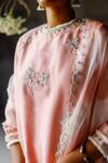 Shop_Shikha Mehta_Pink Chanderi Silk Floral, Mirrorwork Round Saveri Kurta Set_Online_at_Aza_Fashions