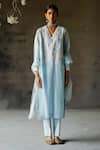 Buy Shikha Mehta Blue Silk Chanderi Floral, Mirrorwork V Neck Anisha Kurta Set at Aza Fashions Buy_Shikha Mehta_Blue Silk Chanderi Floral, Mirrorwork V Neck Anisha Kurta Set _at_Aza_Fashions
