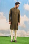 Buy_Tisa - Men_Green Silk Viscose Blend Embroidered Leaf Sleeve Kurta Set  _at_Aza_Fashions