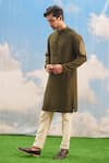 Tisa - Men_Green Silk Viscose Blend Embroidered Leaf Sleeve Kurta Set  _Online_at_Aza_Fashions