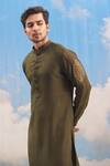 Buy_Tisa - Men_Green Silk Viscose Blend Embroidered Leaf Sleeve Kurta Set  _Online_at_Aza_Fashions