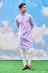 Buy_Tisa - Men_Purple Silk Viscose Blend Embroidered Floral Full Sleeve Kurta Set  _at_Aza_Fashions