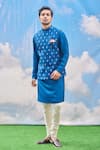 Buy_Tisa - Men_Blue Silk Viscose Blend Woven Leaf Bundi And Kurta Set _at_Aza_Fashions