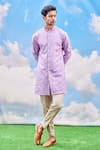 Shop_Tisa - Men_Purple Kurta-silk Viscose Blend Woven Leaf Kurta Set  _Online_at_Aza_Fashions