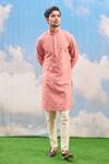 Buy_Tisa - Men_Pink Silk Viscose Blend Woven Leaf Kurta Set _at_Aza_Fashions